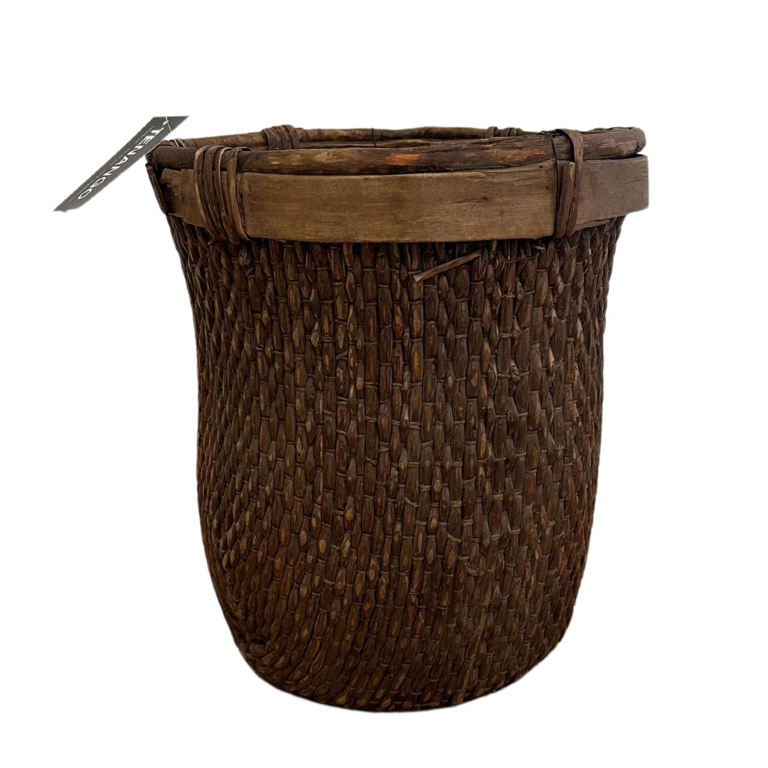 Antique Woven Cache Pot/Plant Basket/Waste Paper Basket - I - SHOP by Interior Archaeology