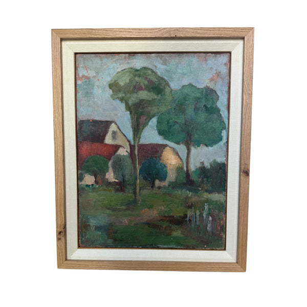 Oil on Canvas, "Farmhouse Landscape" by Artist Unknown - SHOP by Interior Archaeology