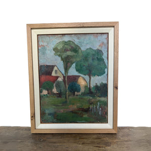 Oil on Canvas, "Farmhouse Landscape" by Artist Unknown - SHOP by Interior Archaeology