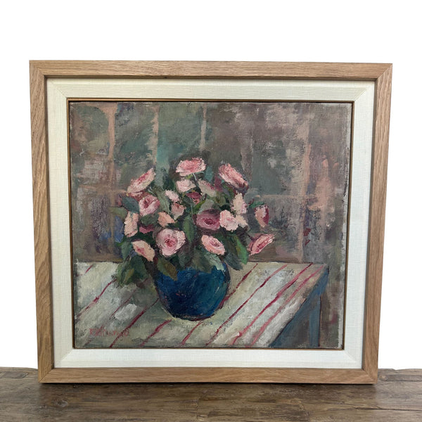 Original Oil on Canvas, "Still Life English Daisies on Table" by Artist Unknown - SHOP by Interior Archaeology