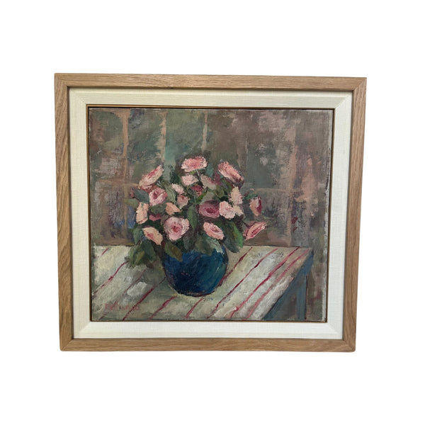 Original Oil on Canvas, "Still Life English Daisies on Table" by Artist Unknown - SHOP by Interior Archaeology