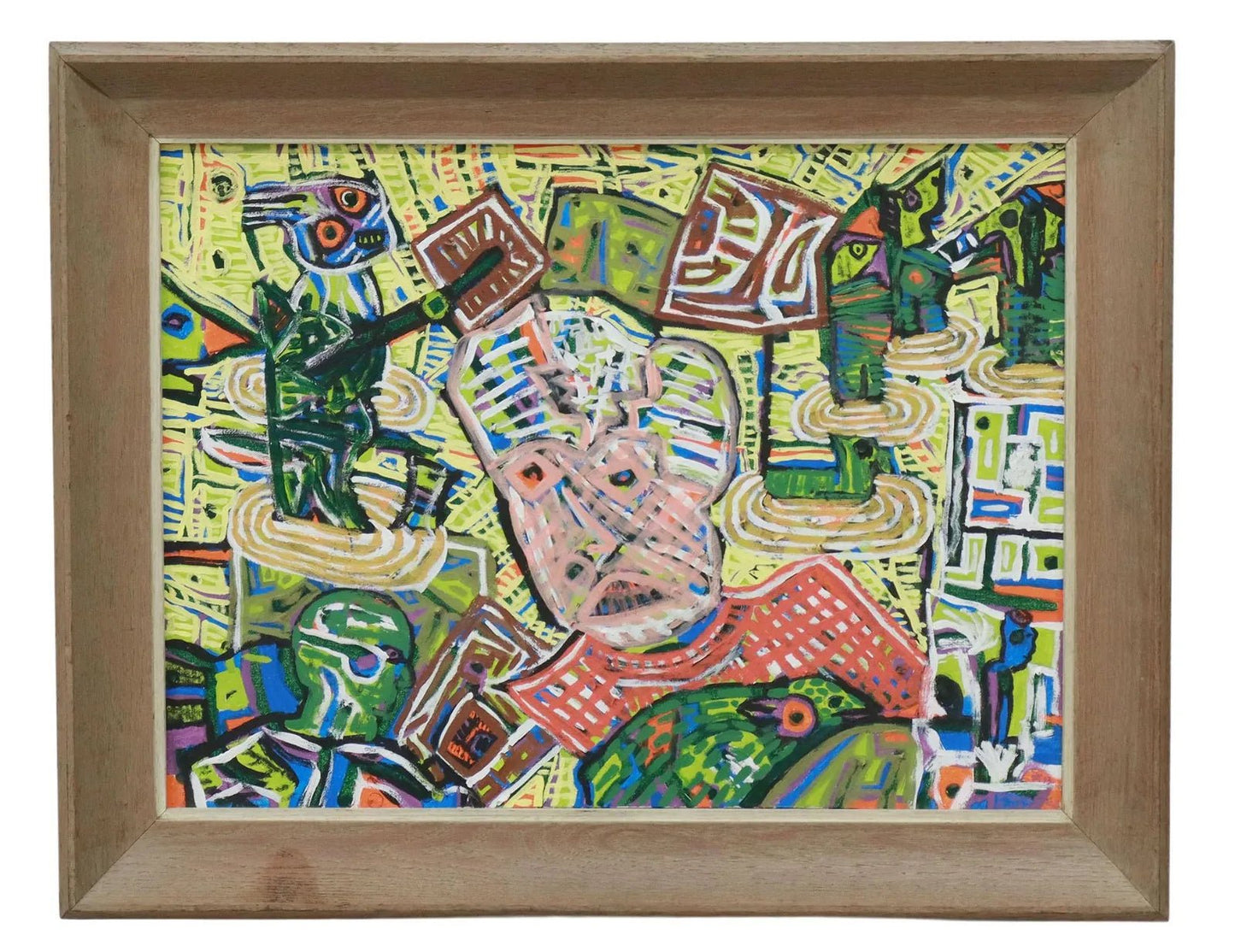 Original Vintage Painting, Abstract Face in Cerused Oak Frame - SHOP by Interior Archaeology