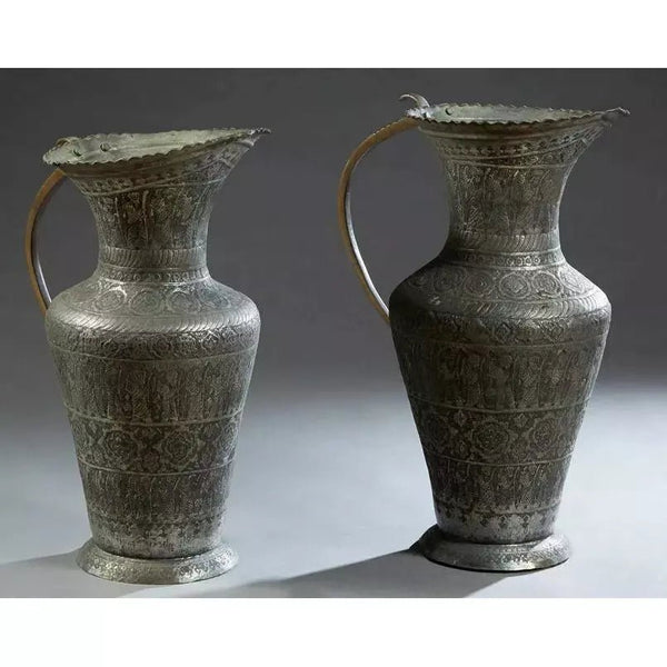 Pair of Large White Brass Baluster Moroccan Handled Ewers - SHOP by Interior Archaeology