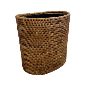 Woven Burmese Rattan Oval Waste Basket with Metal Liner - SHOP by Interior Archaeology