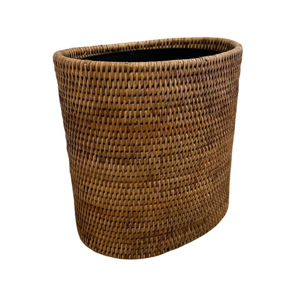 Woven Burmese Rattan Oval Waste Basket with Metal Liner - SHOP by Interior Archaeology